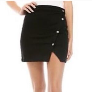Free People We The Free black denim asymmetrical wrap mini skirt